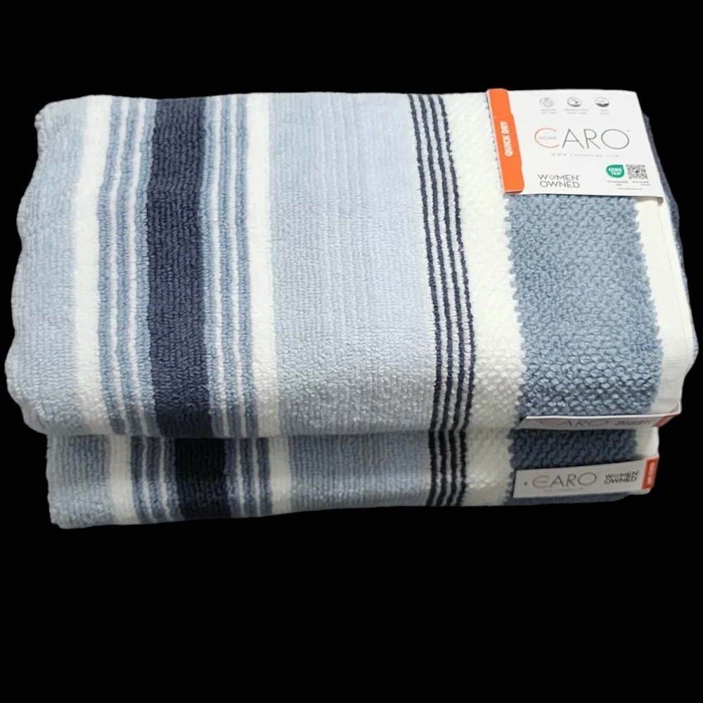 Caro Home 8pc Blue And White Striped Cotton Towel Set 2 Bath 2 Hand 4 Washcloths